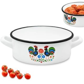 Rondel tradycyjny emaliowany 20 cm z uchwytami stalowy biały Folk 2,5 l Tragar