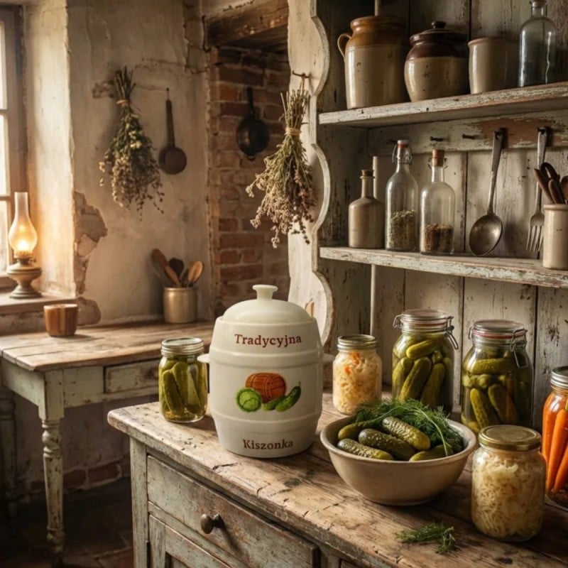 Beczka kamionkowa 4 litry hermetyczna do kiszenia ogórków kapusty kremowa słoje Bella Fiore Tragar