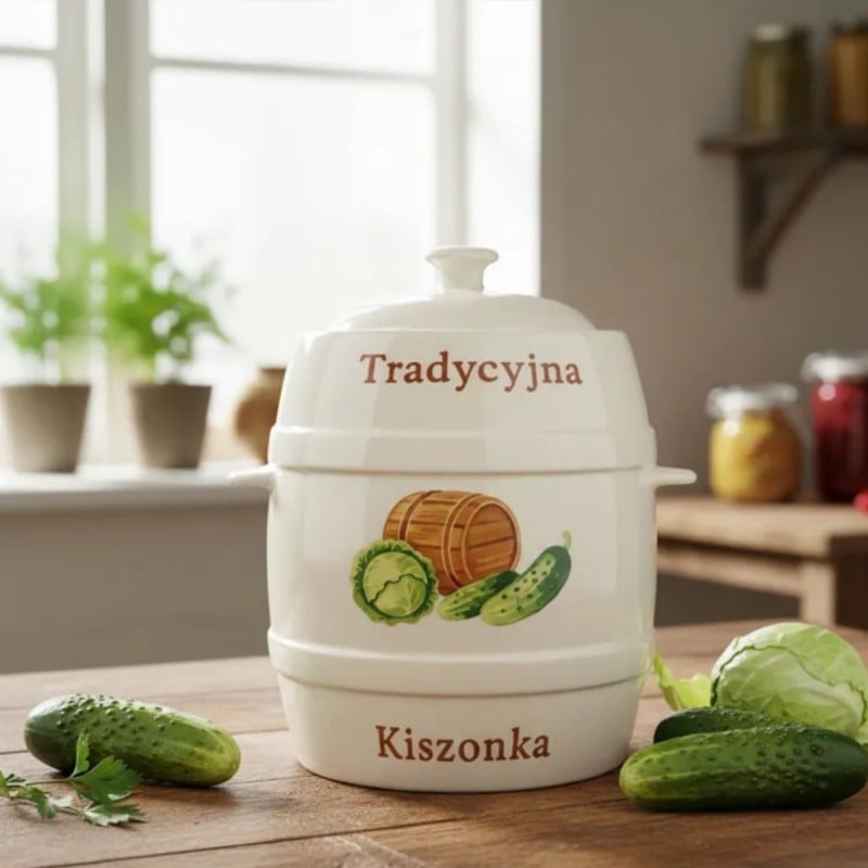 Beczka kamionkowa 3 litry hermetyczna do kiszenia ogórków kapusty kremowa słoje Bella Fiore Tragar