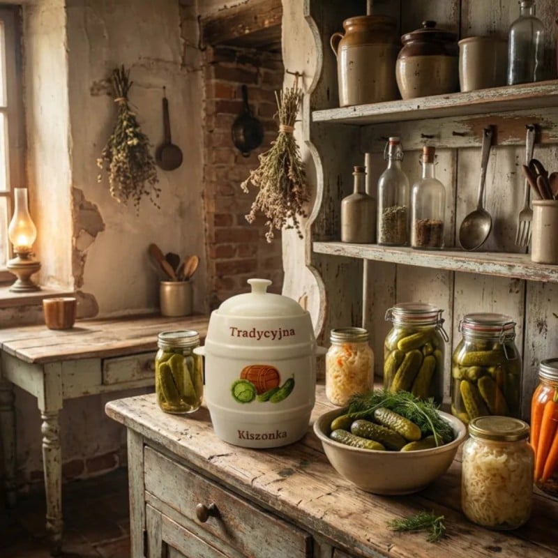 Beczka kamionkowa 3 litry hermetyczna do kiszenia ogórków kapusty kremowa słoje Bella Fiore Tragar