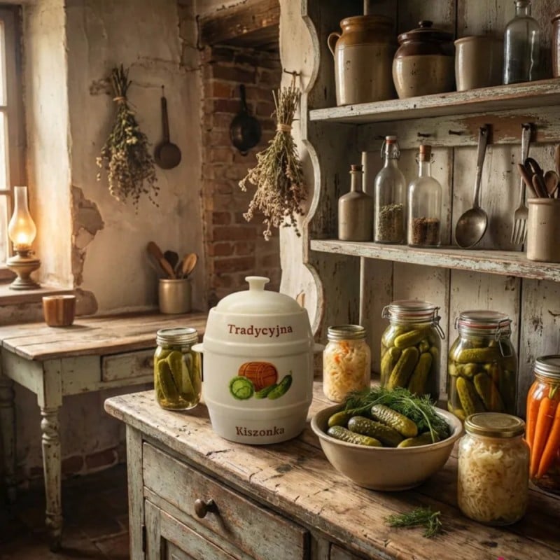 Beczka kamionkowa 6 litrów hermetyczna do kiszenia ogórków kapusty kremowa słoje Bella Fiore