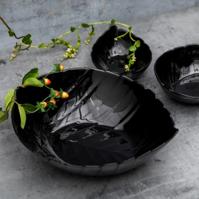 Salaterka 27 cm duża Nocturn Black szklana duża miska liść czarna