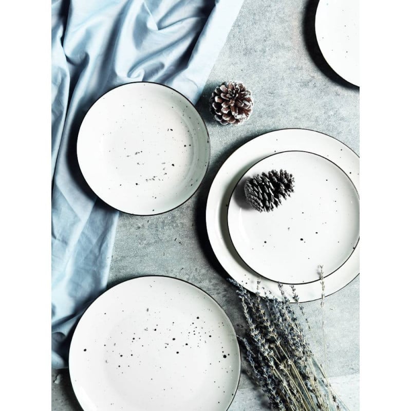 Serwis obiadowy porcelanowy MG Home Gemma 18 elementów zestaw talerzy dla 6 osób biały nakrapiany