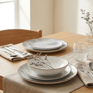 Serwis obiadowy porcelanowy GierekHoff Antic 18 elementów zestaw talerzy dla 6 osób szary nakrapiany