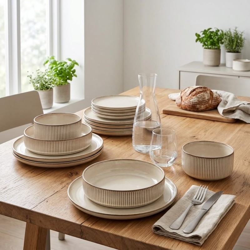 Serwis obiadowy porcelanowy GierekHoff Evie 24 elementy z salaterkami zestaw talerzy dla 6 osób retro 1213