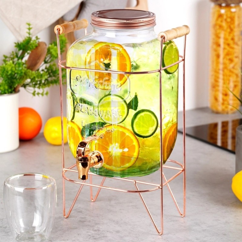Słój szklany z kranikiem 5.5 L z złotym stojakiem do lemoniady napojów wody Vilde