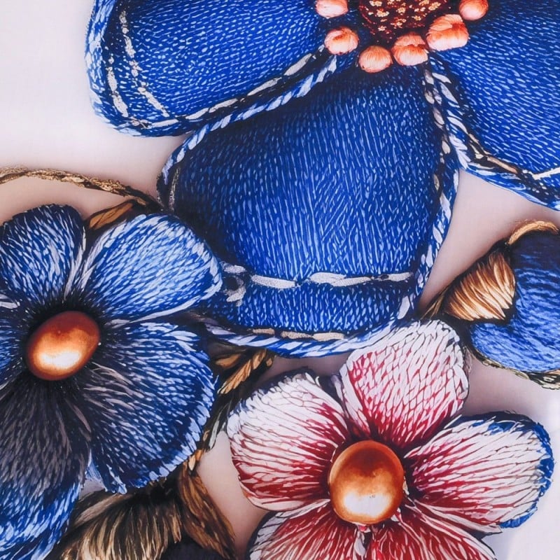 Pościel 200x220 bawełna satynowa wzór 5D dwustronna GierekHoff gruba 3 części GH 3121 niebieskie kwiaty