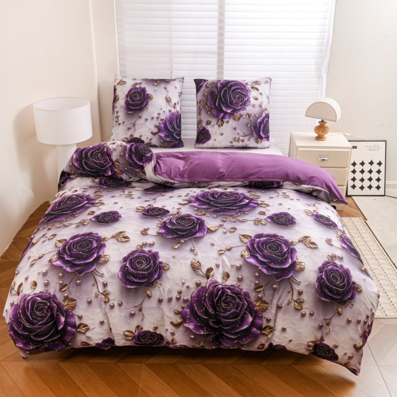 Pościel 160x200 bawełna satynowa wzór 5D dwustronna GierekHoff gruba 3 części GH 3122 Berry Rose