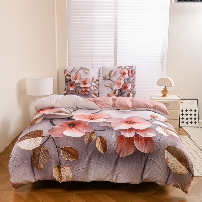 Pościel 160x200 bawełna satynowa wzór 5D dwustronna GierekHoff gruba 3 części GH 3123 Pudrowy Ogród