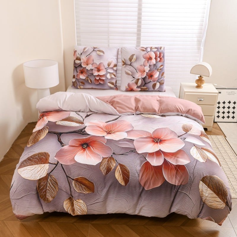 Pościel 220x200 bawełna satynowa wzór 5D dwustronna GierekHoff gruba 3 części GH 3123 Pudrowy Ogród