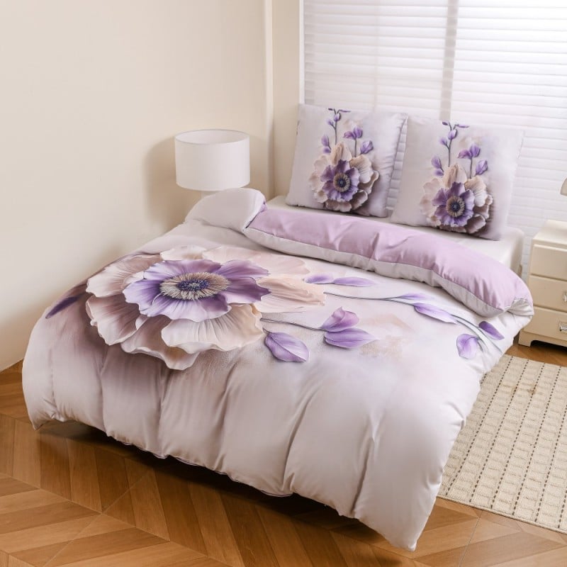 Pościel 140x200 bawełna satynowa wzór 5D dwustronna GierekHoff gruba 2 części GH 3124 Aksamitna Malwa