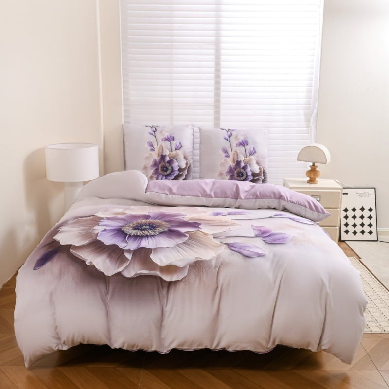 Pościel 200x220 bawełna satynowa wzór 5D dwustronna GierekHoff gruba 3 części GH 3124 Aksamitna Malwa