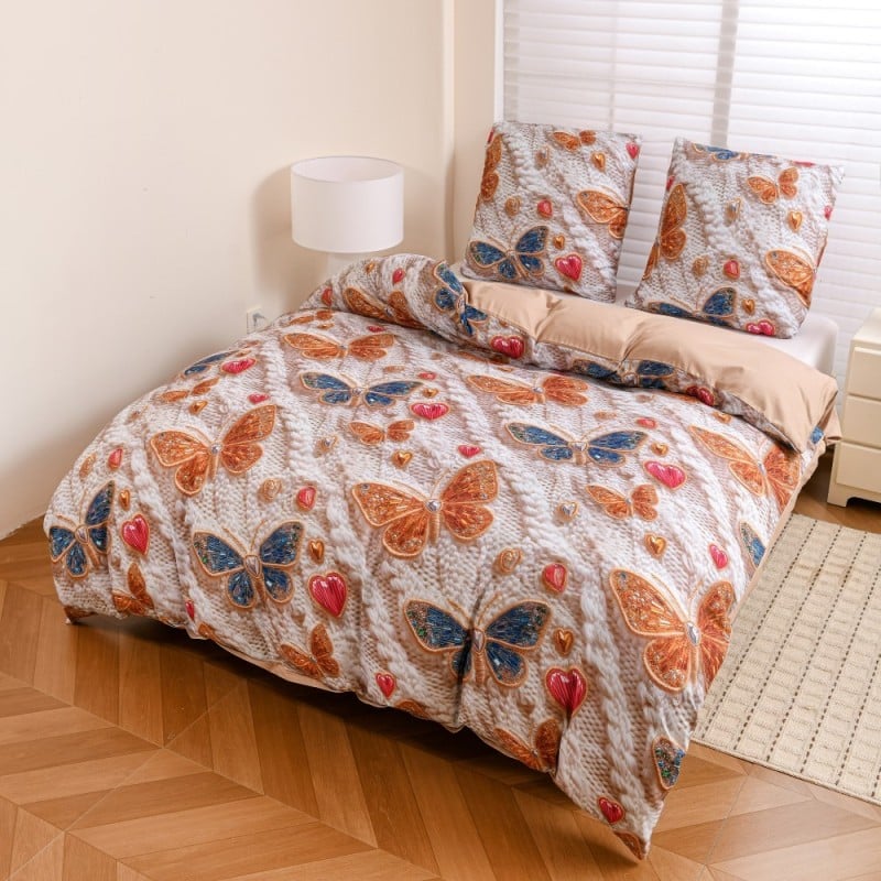 Pościel 140x200 bawełna satynowa wzór 5D dwustronna GierekHoff gruba 2 części GH 3125 Bursztynowe motyle