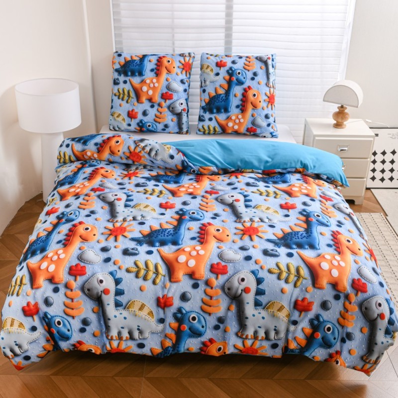 Pościel 140x200 bawełna satynowa wzór 5D dwustronna GierekHoff gruba 2 części GH 3126 Dinusiowy Raj