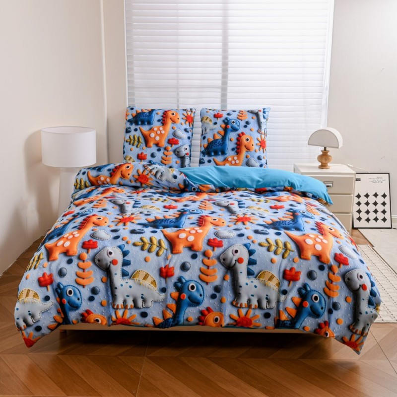 Pościel 200x220 bawełna satynowa wzór 5D dwustronna GierekHoff gruba 3 części GH 3126 Dinusiowy Raj