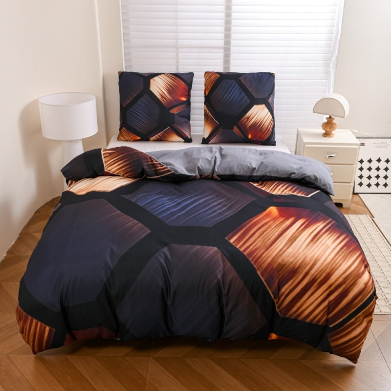 Pościel 140x200 bawełna satynowa wzór 5D dwustronna GierekHoff gruba 2 części GH 3127 Miedziany Heksagon