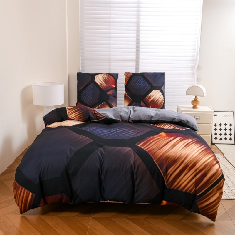 Pościel 200x220 bawełna satynowa wzór 5D dwustronna GierekHoff gruba 3 części GH 3127 Miedziany Heksagon