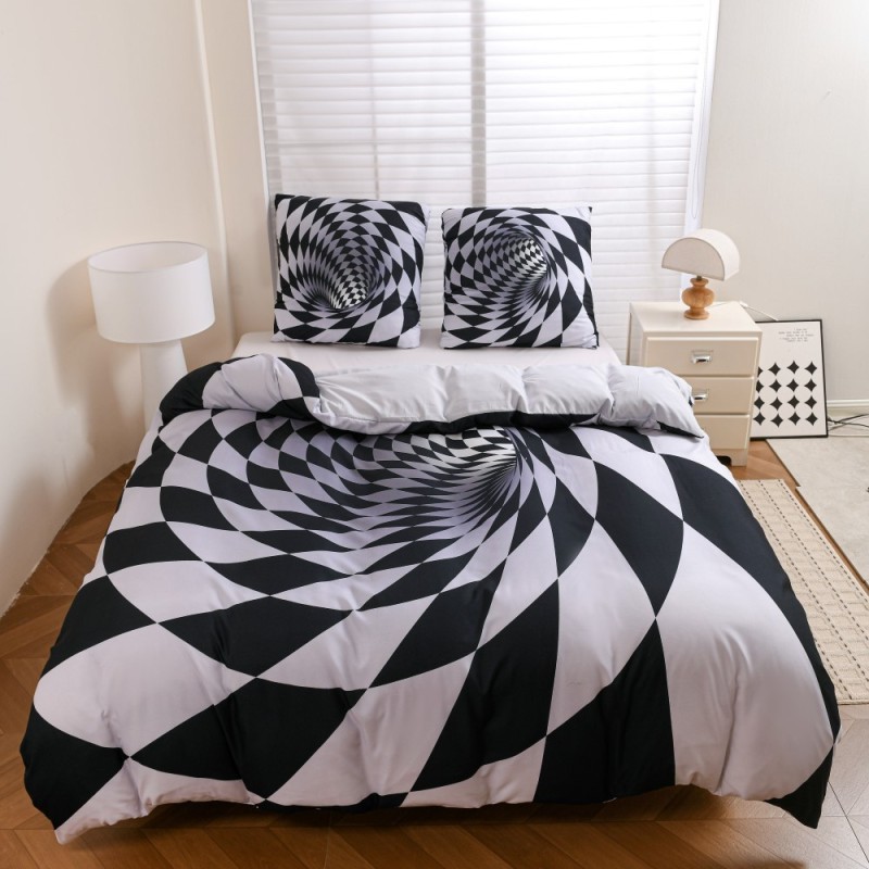 Pościel 160x200 bawełna satynowa wzór 5D dwustronna GierekHoff gruba 3 części GH 3128 Hipnotyczny Tunel