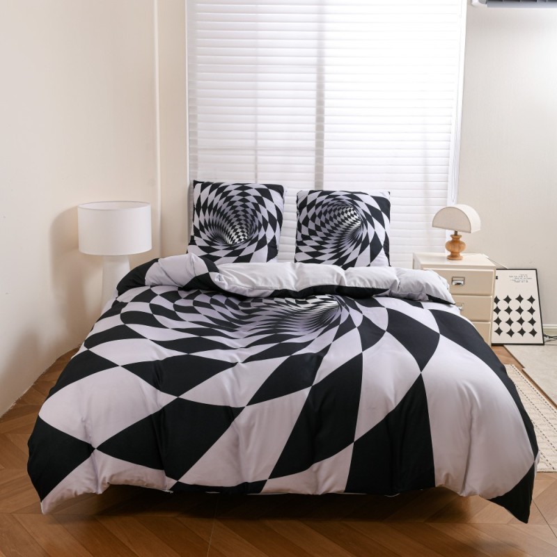 Pościel 200x220 bawełna satynowa wzór 5D dwustronna GierekHoff gruba 3 części GH 3128 Hipnotyczny Tunel