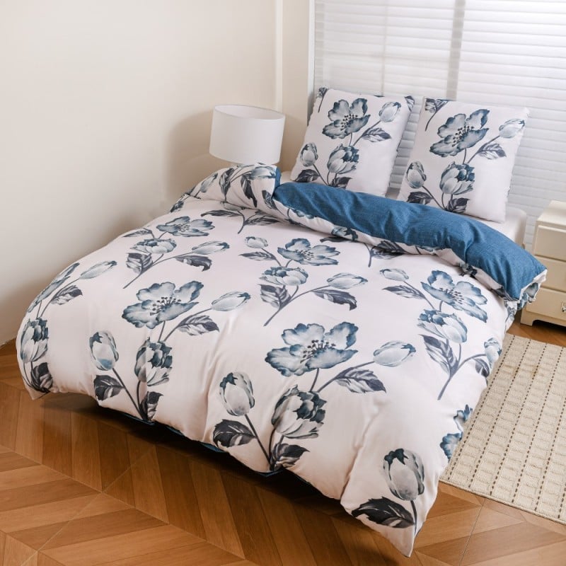 Pościel 160x200 bawełna satynowa dwustronna GierekHoff gruba 3 części GH 3134 Blue Rose