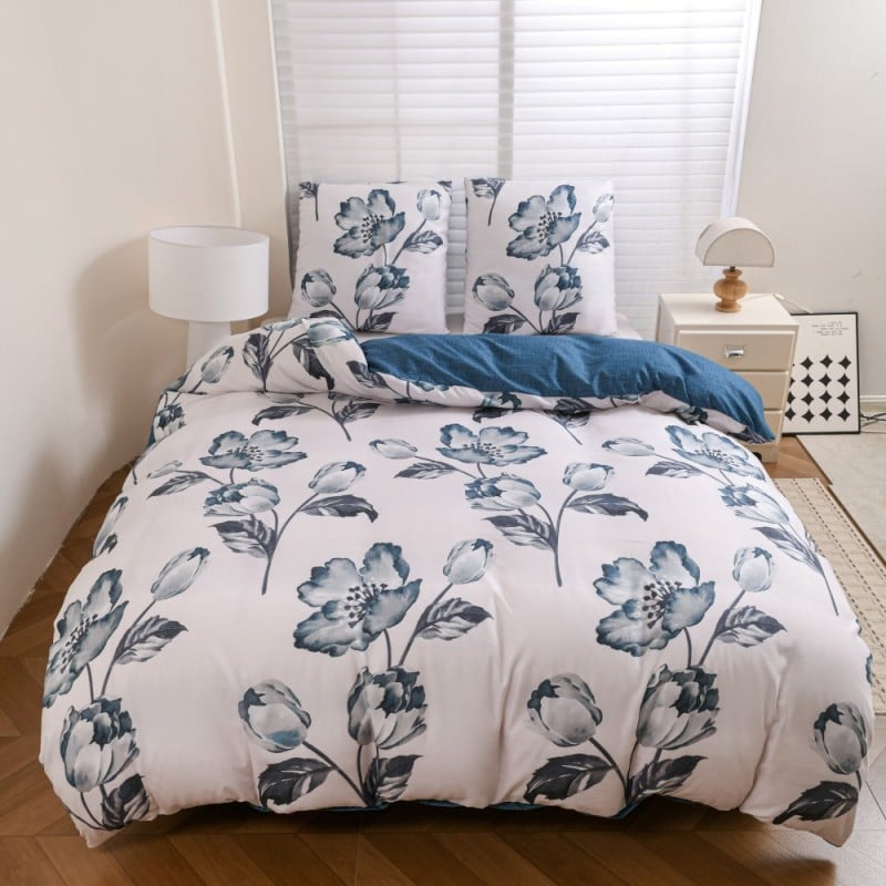 Pościel 200x220 bawełna satynowa dwustronna GierekHoff gruba 3 części GH 3134 Blue Rose