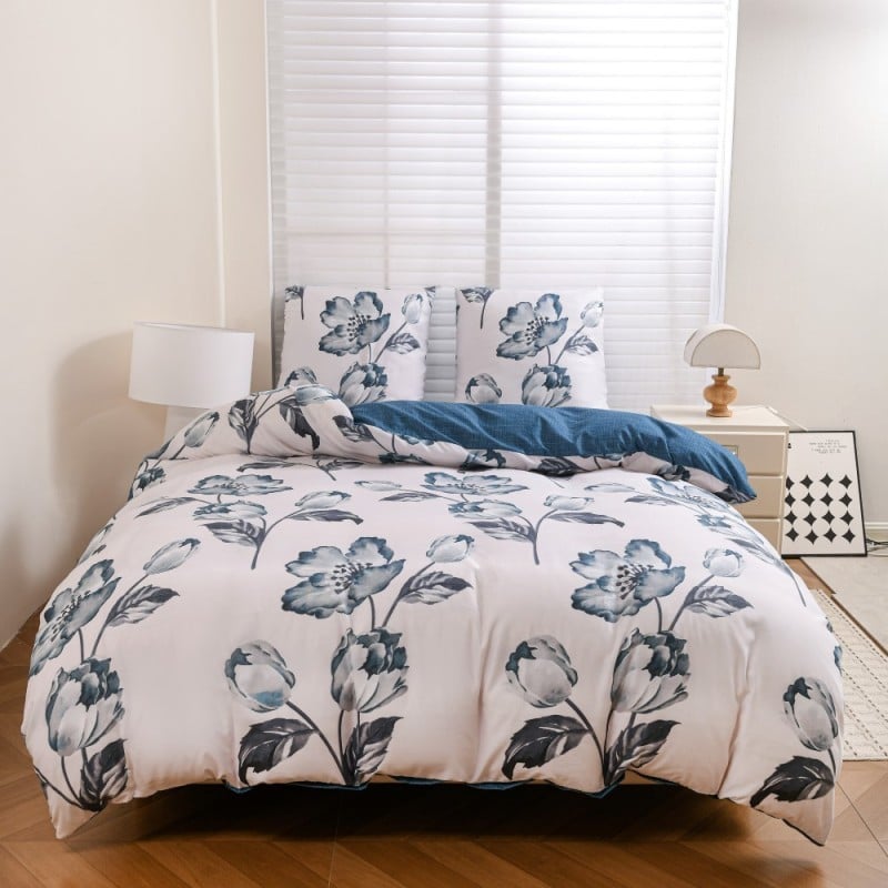 Pościel 200x220 bawełna satynowa dwustronna GierekHoff gruba 3 części GH 3134 Blue Rose