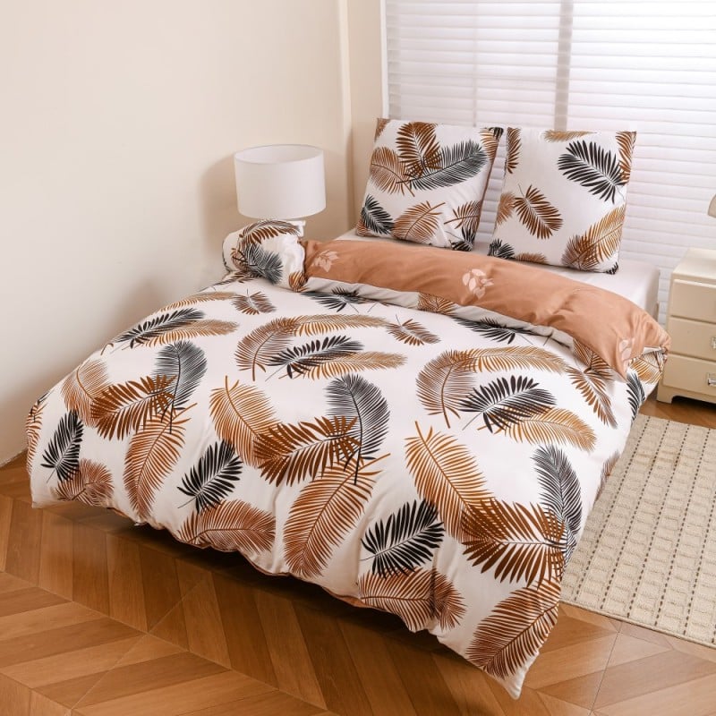 Pościel 200x220 bawełna satynowa dwustronna GierekHoff gruba 3 części GH 3137 Karmelowa Palma