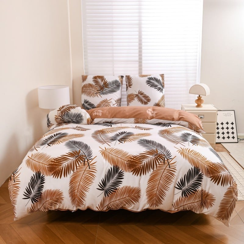 Pościel 200x220 bawełna satynowa dwustronna GierekHoff gruba 3 części GH 3137 Karmelowa Palma