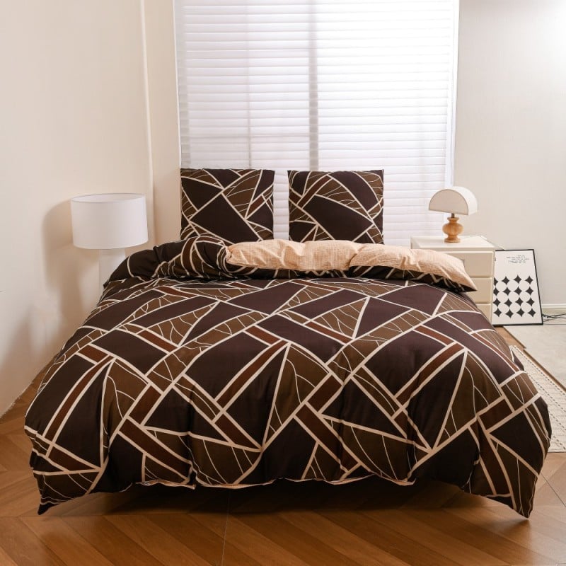 Pościel 140x200 bawełna satynowa dwustronna GierekHoff gruba 2 części GH 3138 Czekoladowa Mozaika