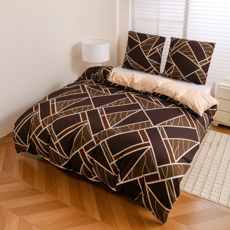 Pościel 200x220 bawełna satynowa dwustronna GierekHoff gruba 3 części GH 3138 Czekoladowa Mozaika