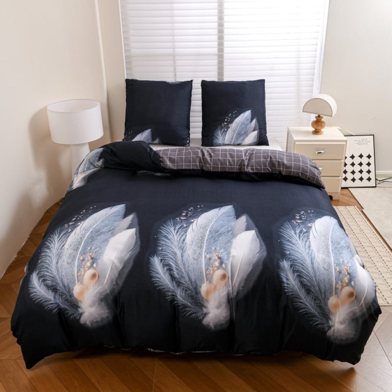 Pościel 140x200 bawełna satynowa dwustronna GierekHoff gruba 2 części GH 3140 Navy Feather