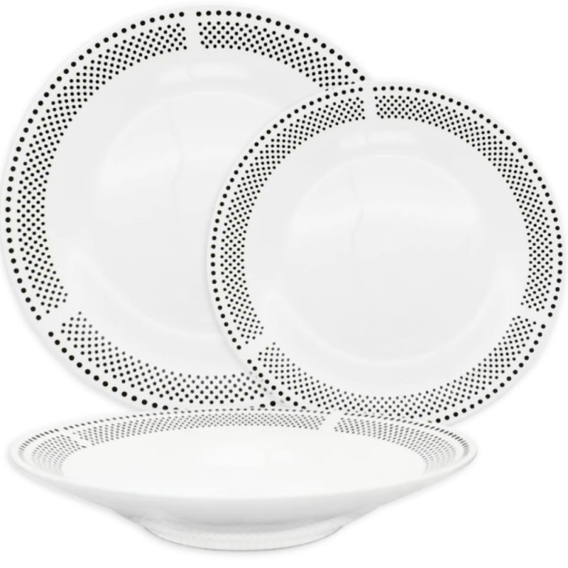 Serwis obiadowy porcelana 24 elementy Bella Fiore białe talerze miski dla 6 osób wzór kropki