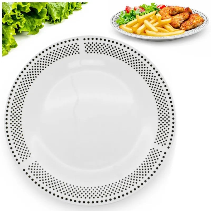 Serwis obiadowy porcelana 24 elementy Bella Fiore białe talerze miski dla 6 osób wzór kropki
