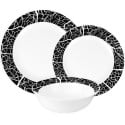 Serwis obiadowy 18 elementów GierekHoff Aura Mystery białe talerze dla 6 osób wzór czarna mozaika GH 1216