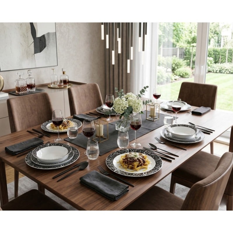 Serwis obiadowy 18 elementów GierekHoff Aura Mystery białe talerze dla 6 osób wzór czarna mozaika GH 1216