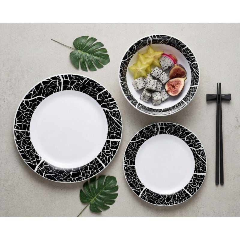 Serwis obiadowy 18 elementów GierekHoff Aura Mystery białe talerze dla 6 osób wzór czarna mozaika GH 1216