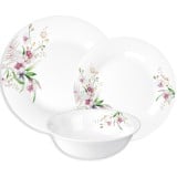 Serwis obiadowy 18 elementów GierekHoff Aura Pure białe talerze dla 6 osób wzór kwiaty storczyk GH 1217