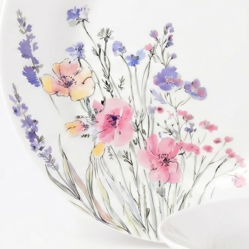 Serwis obiadowy porcelanowy 18 elementów Tulya białe talerze dla 6 osób wzór polne kwiaty