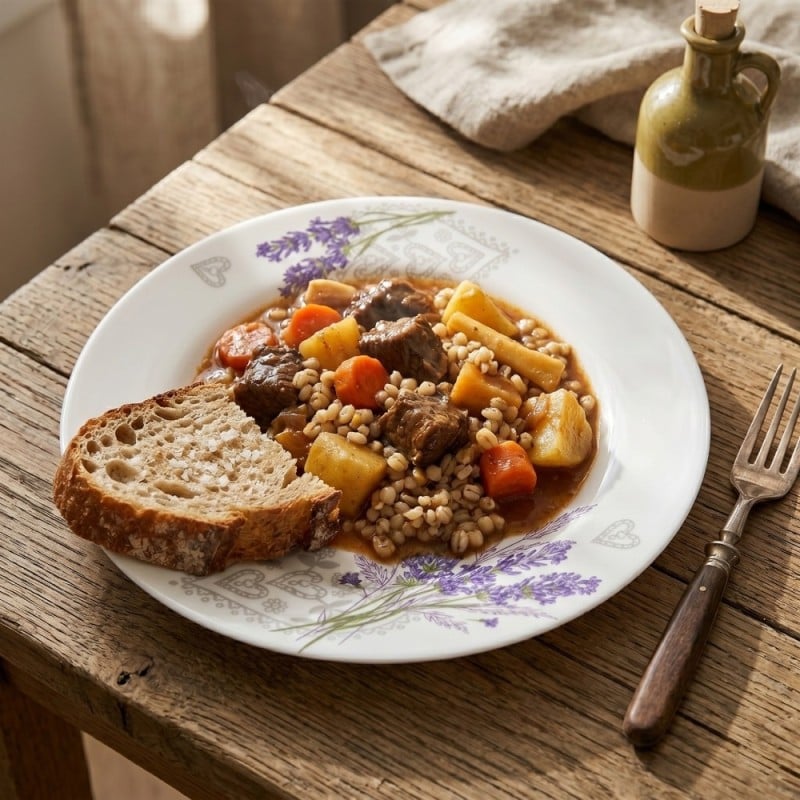 Serwis obiadowy 18 elementów Esmene białe talerze dla 6 osób wzór lawenda