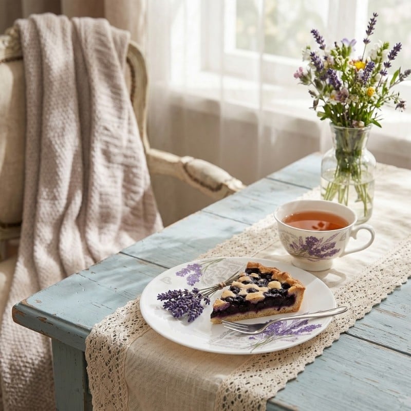 Serwis obiadowy 18 elementów Esmene białe talerze dla 6 osób wzór lawenda