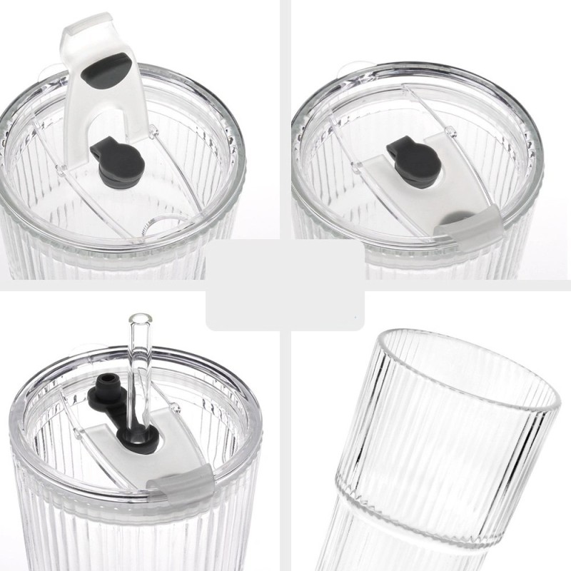 Kubek szklany do napojów z pokrywką i słomką 540 ml Florina Vetrino podróżny szklanka ryflowana