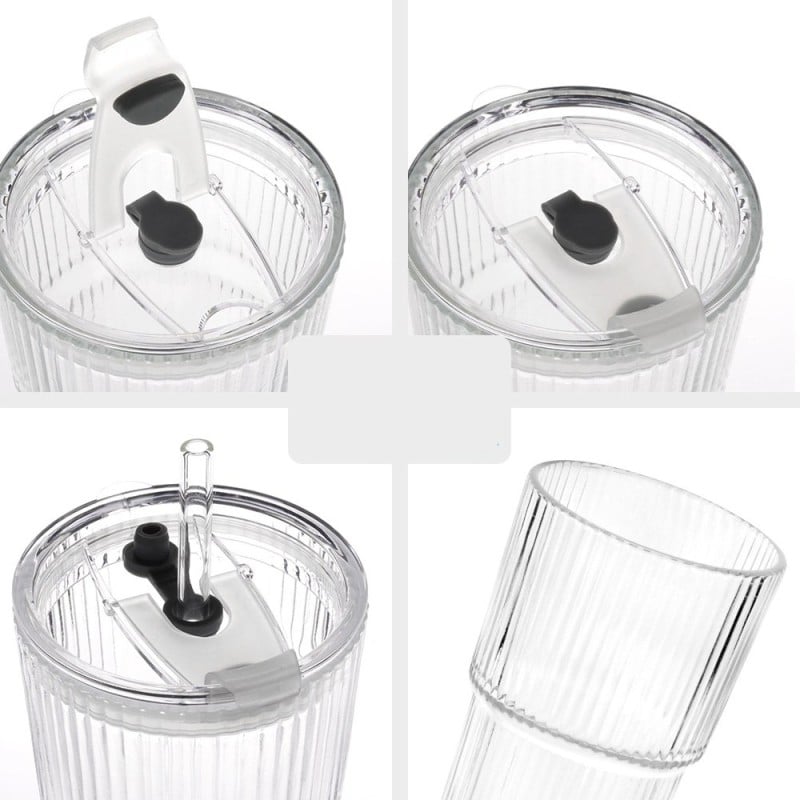 6 x Kubek szklany do napojów z pokrywką i słomką 540 ml Florina Vetrino podróżny szklanka ryflowana zestaw 6 szklanek