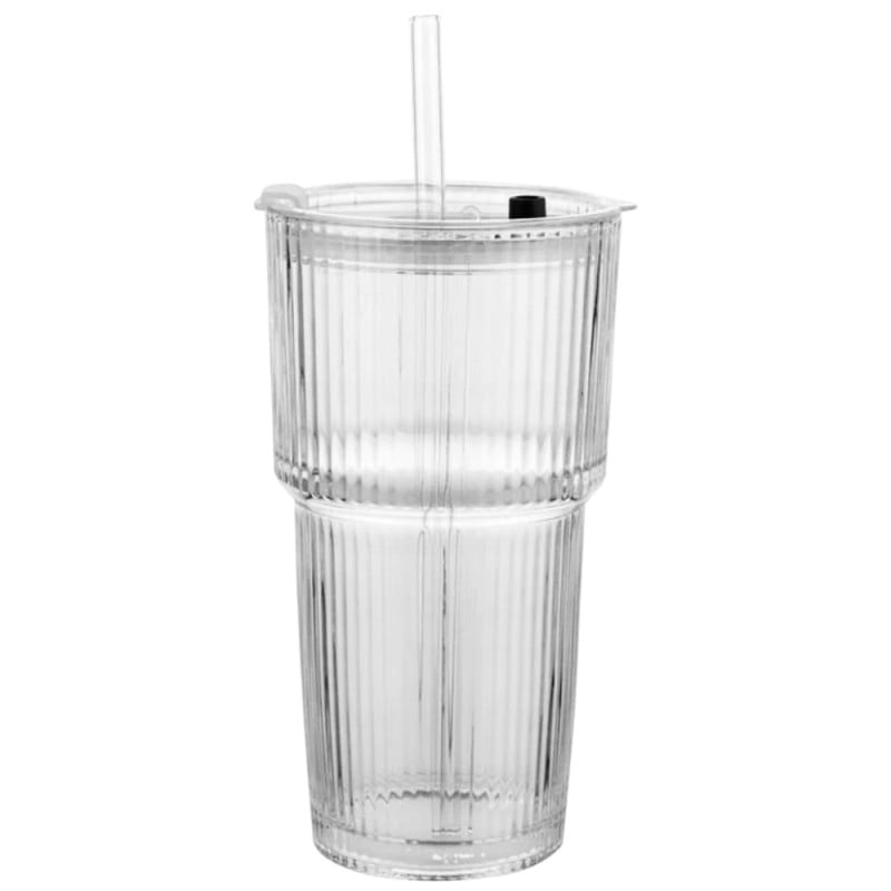 6 x Kubek szklany do napojów z pokrywką i słomką 540 ml Florina Vetrino podróżny szklanka ryflowana zestaw 6 szklanek