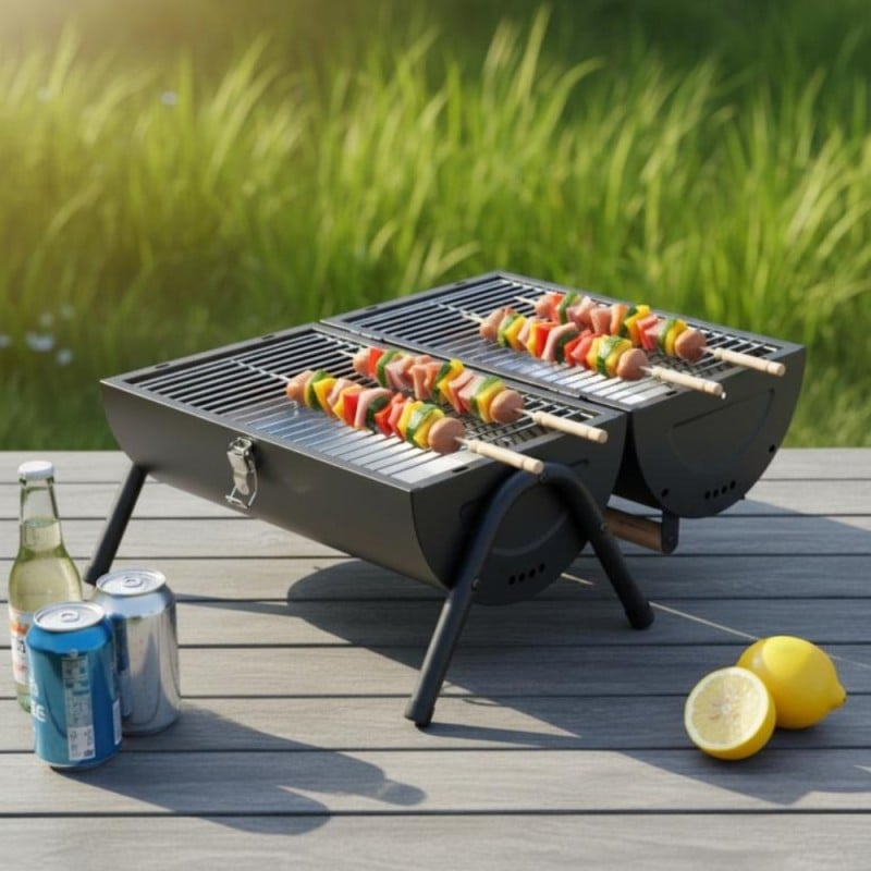 Grill węglowy ogrodowy w kształcie beczki przenośny turystyczny z rączką KINGHoff