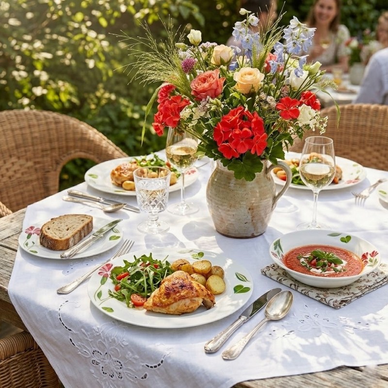 Serwis obiadowy porcelana 18 elementów Bella Fiore zestaw talerzy dla 6 osób talerze w kompozycji kwiatowej