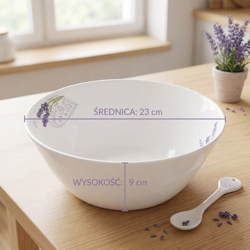 Salaterka 23 cm Esmene Lavander duża biała z motywem lawendy