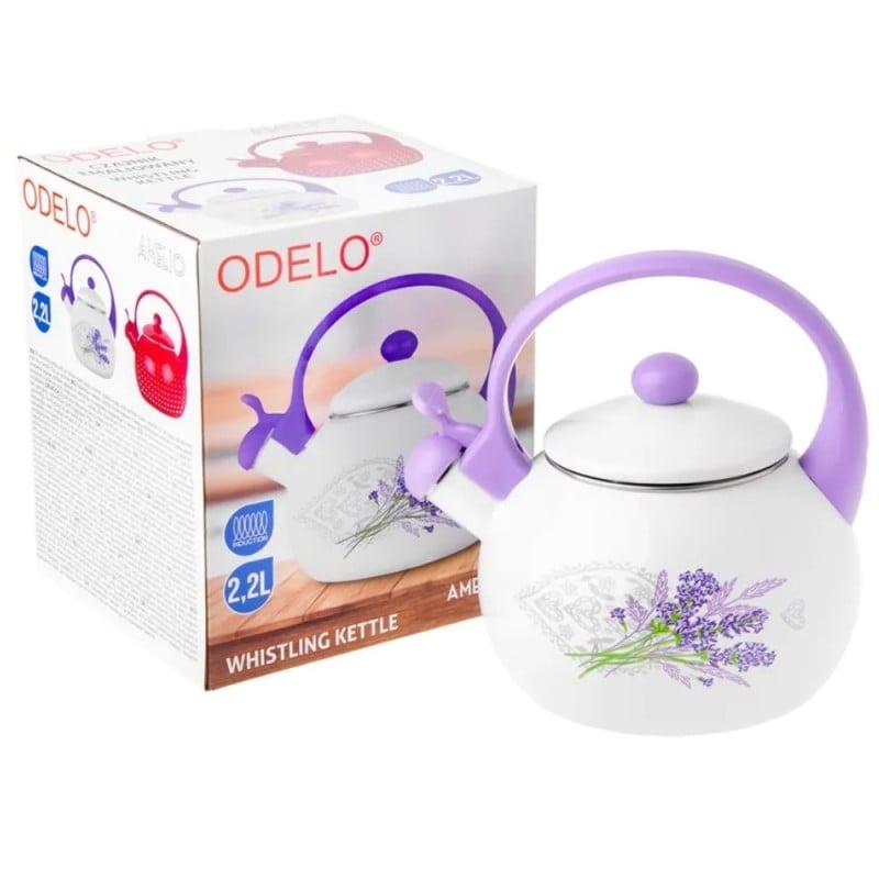 Czajnik tradycyjny z gwizdkiem 2.2 L emaliowany Amelio Lavander motyw lawendy