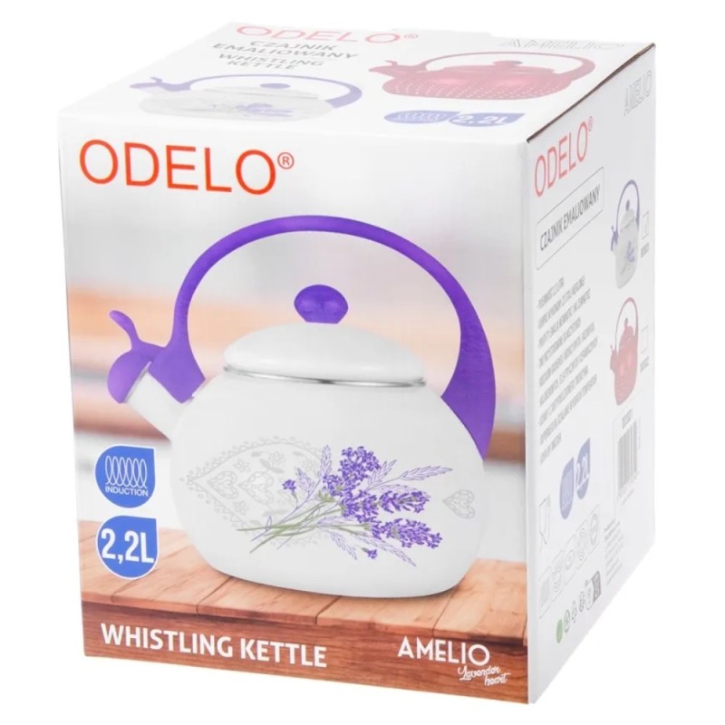 Czajnik tradycyjny z gwizdkiem 2.2 L emaliowany Amelio Lavander motyw lawendy