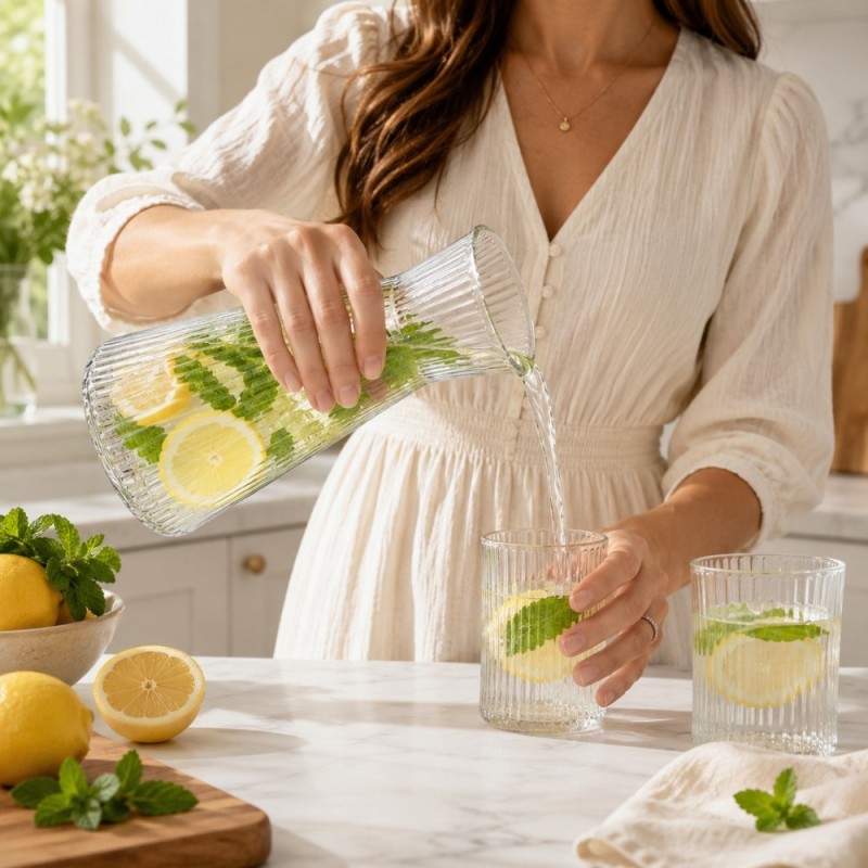 Karafka szklana 1000 ml do wody lemoniady szkło ryflowane Tragar