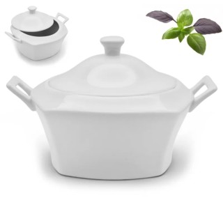 Waza porcelanowa z pokrywką biała do zup 2.8 L kwadratowa TRAGAR